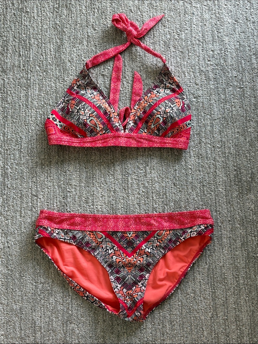 Prana Coral Patterned Halter Bikini Set